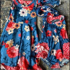 Matching little and big sister (6-12 months and 3-4 yo) cute dress and romper